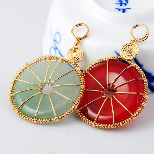 Gold Wire 32MM Gemstone Coin Pendant