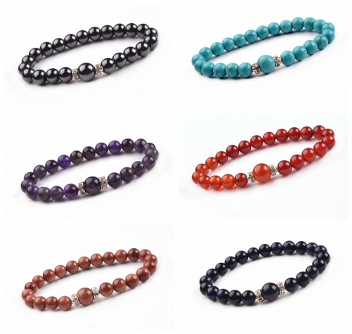 Fashion Alloy Chakra Stone 8MM Round Beads Bracelet with 10MM