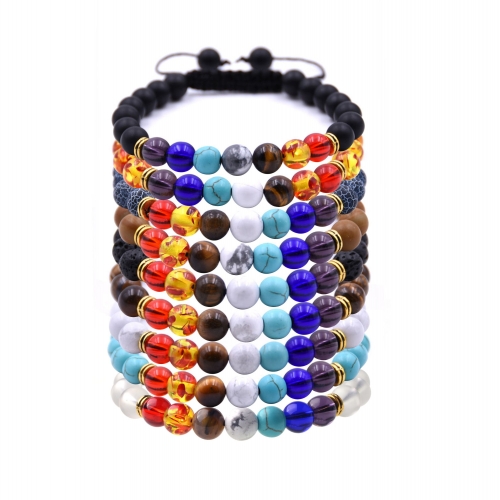 Natural Stone Agate Lava Stone 8mm Energy Volcanic Stone Couples Colorful Buddha Beads Hand String Bracelet Tide