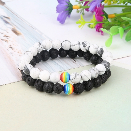 Black & White Balanced Howlite 8MM Bead Bracelet Multi-color Lava Charm Jewelry