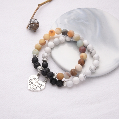 Love Heart Engraved Bracelets Best Friend Styels with Stone Beads Chain Unisex