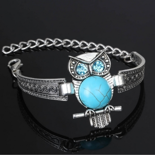 Vintage Rimous Turquoise Tibetan Owl Cuff Bracelet fashion Style Charm Jewelry