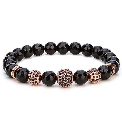 Rose Gold 3 Micro inlay zircon Faceted black agate Bracelets Woman's Jewelry