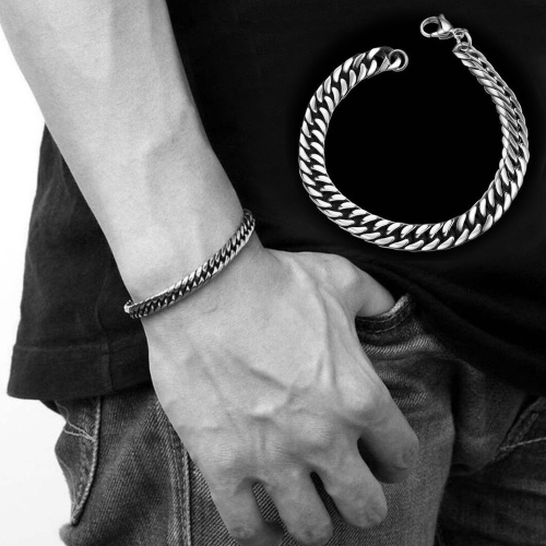 Fashion Silver Stainless Steel Chain Link Bracelet Wristband Bangle Jewelry Men