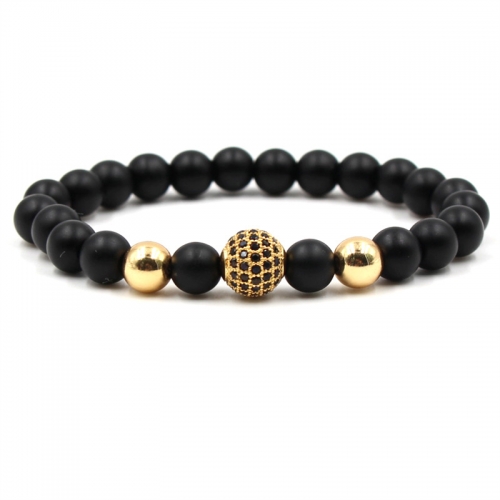 Fashion Matte Agate Beads Black CZ Ball Charm Bracelet Yoga Men's Jewelry