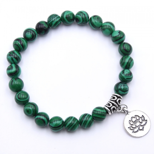 Natural Matte Amazonite Mala Lotus Buddha Charm Yoga Bead Bracelet for Women