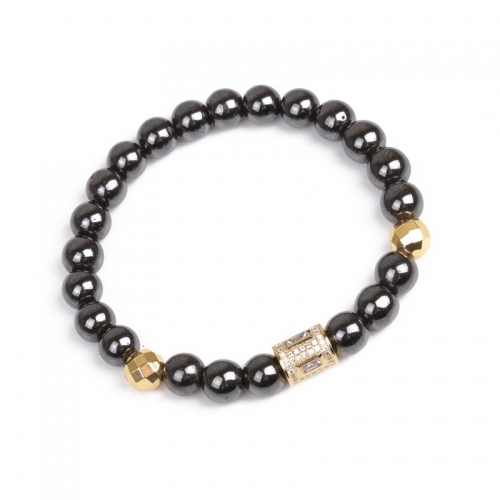 Fashion Black Magnetite Gold Micro inlay zircon Beads Bracelet Woman Man Jewelry