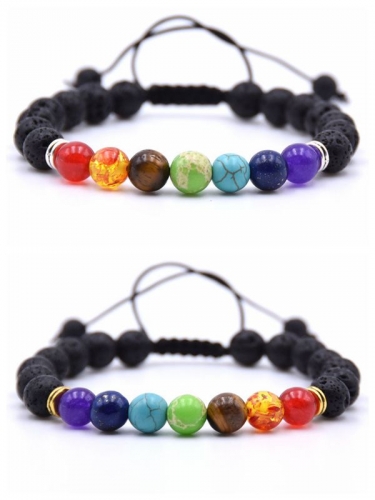 8MM Handmade Woven Natural Lava Stone Beads Adjustable Braided 7 Chakra Bracelet