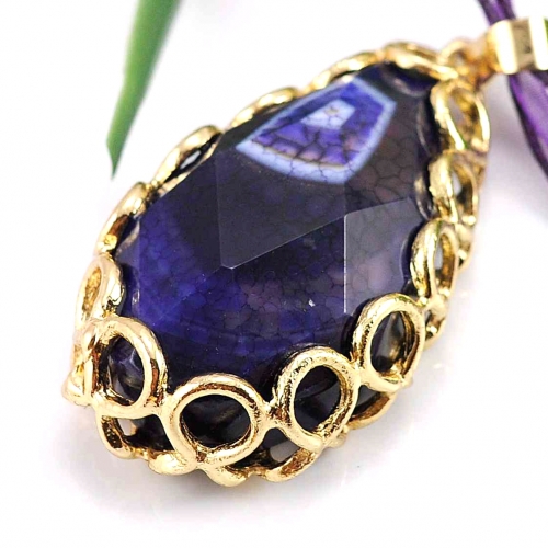 Women's Jewelry Natural Agate Wrapped Gold Pendant Necklace Gift