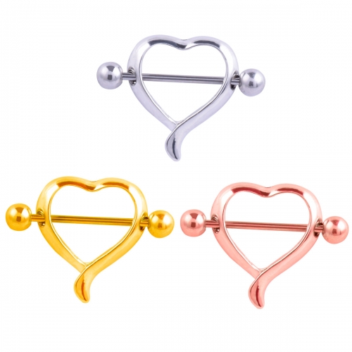 1PCS Stainess Steel Love Heart Nipple Bar Ring Shield Barbell Body Jewelry