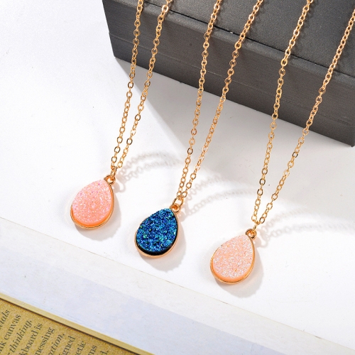 Crystal Pendant Necklace Women Druzy Gold Plated Chain Accessories for Female