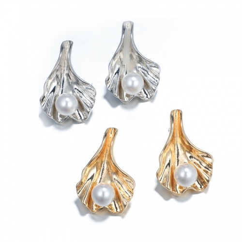 Metal Gold Geometric Irregular Circle Square Natural Imitation Pearl Stud Earrings for Women Girl Gift