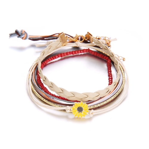 Waterproof String Sunflower Charm Bracelet Handmade Seed Beads Friendship Bracelet
