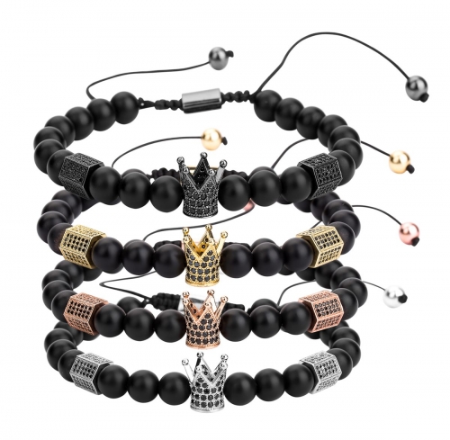 Healing Energy Beads Stretch Bracelets Chakra Black Agate Adjustable Macrame for Men Women