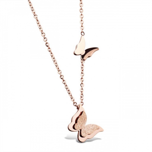 Butterfly Necklace Pendant Titanium Stainless Steel 18K Rose Gold Plated For Girls Women