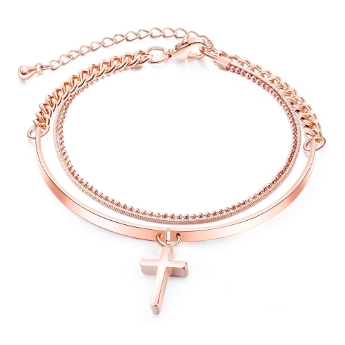 Women Cross Charms Bracelets Goodluck Multi Layer Copper 18K Rose Gold Chain Link Adjustable Bangle Anklet Jewelry for girls
