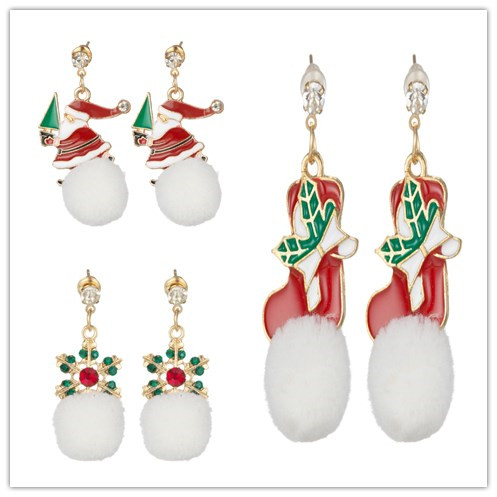 Christmas earrings for women's girl pendant Santa Claus Christmas socks snowflake  earrings lovely holiday gift