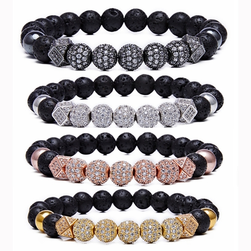 2PCS Black Prayer Beads Bracelet for Men Women CZ Rhinestone Crystal King Crown Couple Set Bracelets Bangle Gift Box