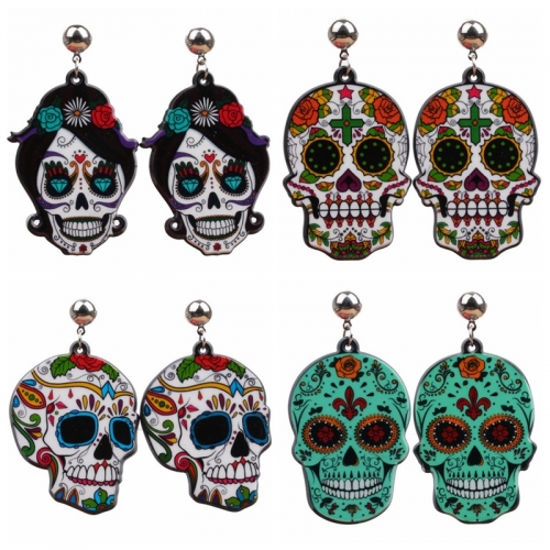 Halloween Skull Earrings Faux  Dangle Costume Party Decoration Earring Jewelry