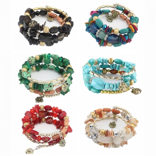 Bohemian Mix Bead Multi Layer Versatile Statement Bracelets Bangles Sparkly Crystal