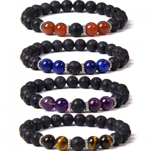 Lava Rock Bracelet - 4PCS 8mm natural Gemstone Stress Relief Yoga Beads Essential Oil Diffuser Healing for Men Women