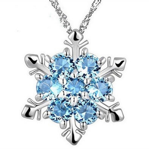Crystal Snowflake Necklace Pendant Blue Rhinestone Flower Leaf Snow Flake Choker Necklace Frozen Accessories Christmas Necklaces for Women Girls