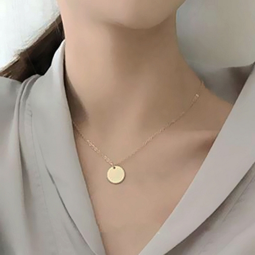 Round Gold Coin Pendant Necklace for Women Girls Silver Gold Plated Simple Small Full Moon Minimalist Geometric Disk Circle Chain Delicate Choker Jewe