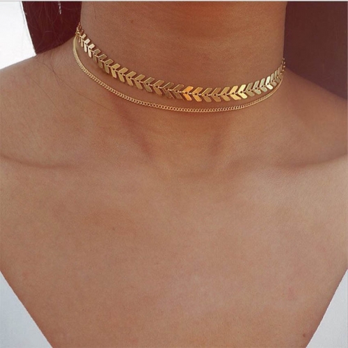 Simple Temperament Necklace Personality Women Multi-Layer Collarbone Fishbone Clavicle Chain Neck Chain