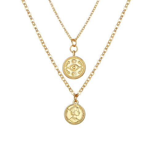 Fashion Layer Necklace Coin Double Head Pendant Necklace Glamour Necklace Jewelry for Women and Girls