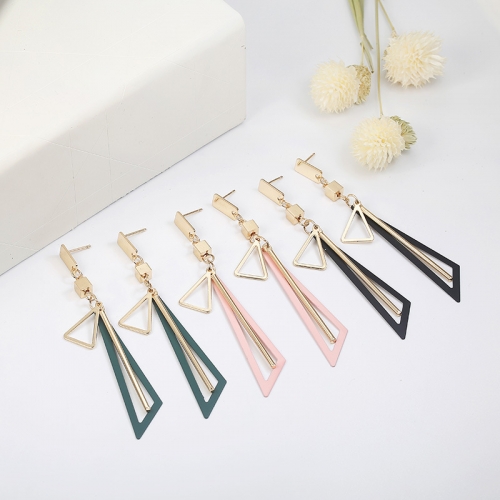 Geometric earrings with colorful triangular fresh stud earrings and long earrings jewelry for women and girls