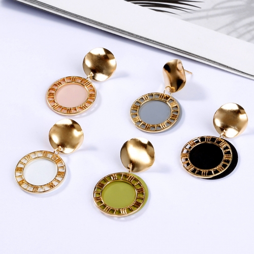 Roman digital earrings with vintage fashion sequined hollow disc candy colored earrings for women