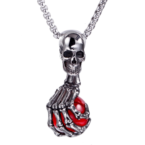 Men's Stainless Steel Vintage Gothic Skull Head Ghost Dragon Claw Ball Pendant Necklace