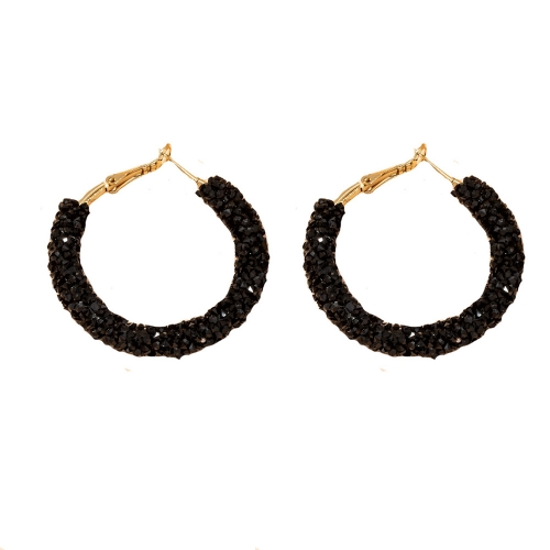 Simple geometric black diamond-encrusted circle earrings