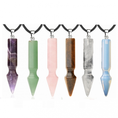 Natural Crystal Point Necklace for Unisex Long Bullet Shape Pendant with Silver Chain