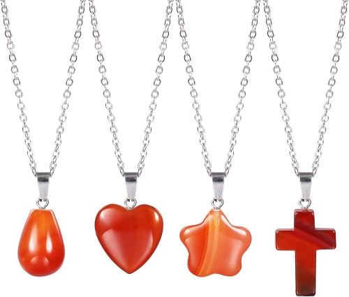 4 Pieces Carnelian Agate Necklaces Set Red Agate Pendant Necklace for Women | Heart Star Cross Teardrop Carnelian Necklace for Girls