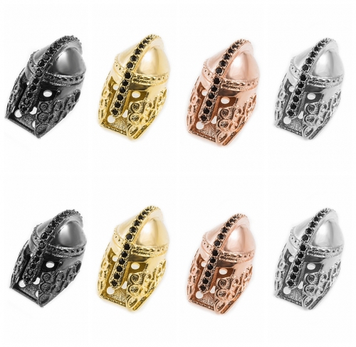 CZ Rhinestone Knight Helmet Space Beads for Jewelry DIY Bracelet Making Fashion Metal Brass Micro Pave Crystal Geometry Metal Accessories
