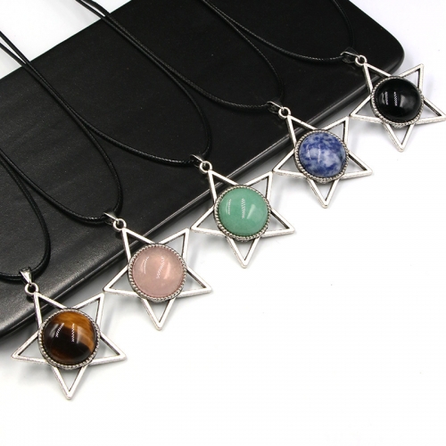 Silver Star Gemstone Pendant Necklace Energy Healing Chakra Crystal 20MM Stone Jewelry Women Men