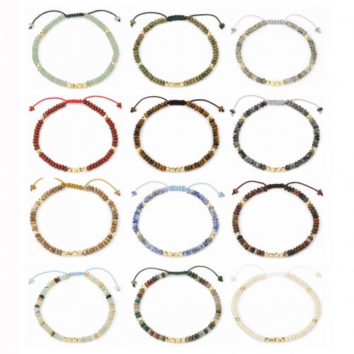 Bohemian 4mm Healing Stone Beads Bracelets for Women Men Semi-precious Adjustable Handmade Gemstone Crystal Beaded Bracelet