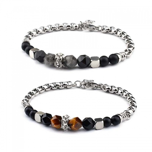 Natural Stone Beaded Bracelets Adjustable Chain Silver Stainless Steel Bracelet Tiger's Eye Bracelet For Men Jewelry Gift