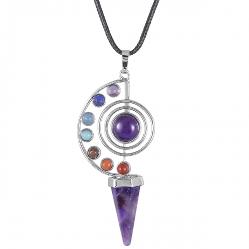 Natural Stone Pendulum Crystal Yoga 7 Chakra Spiral Hexagonal Cone Pendant Amethyst Reiki Healing Pendulum Jewelry