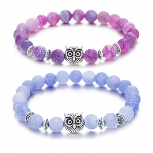 Inner Peace Heart Healing Amethyst Stone Owl beaded strands Hand Bracelet 8MM Energy Beads Purple Gemstone Silver For Women and men