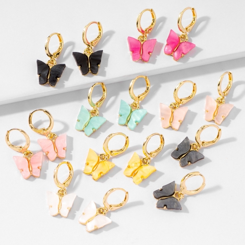 12 Pairs Women Butterfly Earrings Colorful Acrylic Drop hook Earring Women's Dangle Ear Fashion Jewelry Gifts