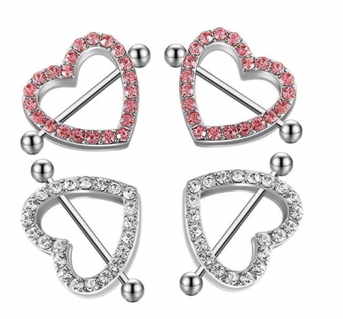 Heart Nipple Rings Stainless Steel Nipple Piercings Barbell 14G Two-Layers Jewelry for Women Men