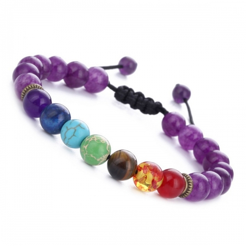 7 Chakra Yoga Gemstone Bracelet Adjustable Handmade 6MM Beaded Wrap Bracelets Healing Protection Nature Quartz Crystal Bangle