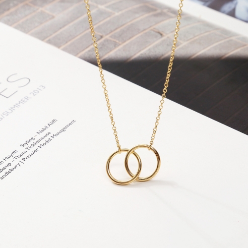 Double Circle Simple Geometric Necklace Gold Silver Double Ring Alloy Pendant Stainless Steel Ladies Jewelry Gift